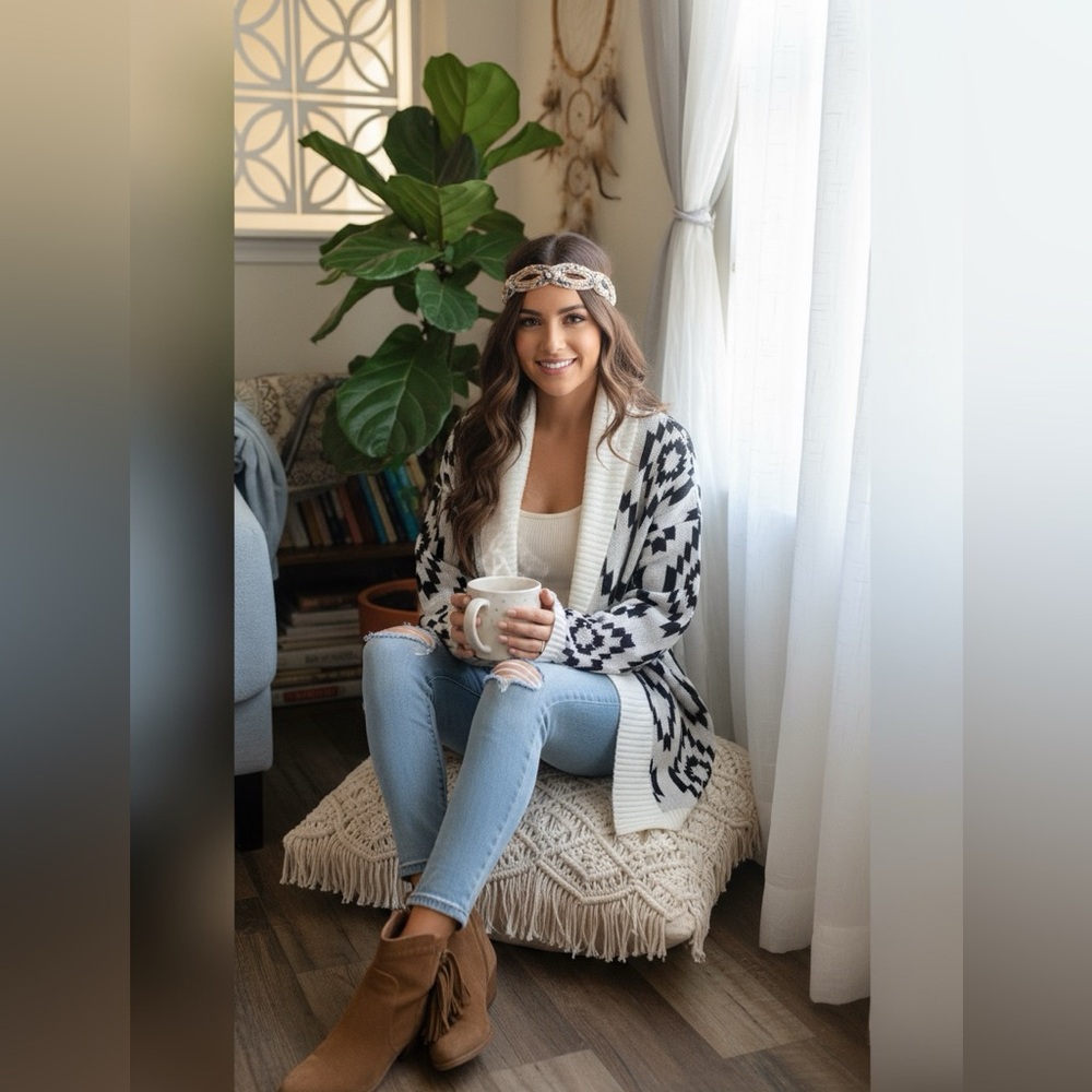 🌟3 for $30🌟 | Romeo & Juliet Couture | Shawl Collar Open Cardi | Black/Ivory | L